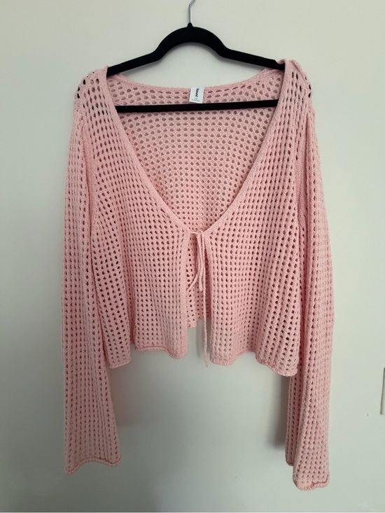 Abound Sweaters - Abound | Woman’s Sz 2X | Light Pink Crochet Tie-Front Women's Sweater